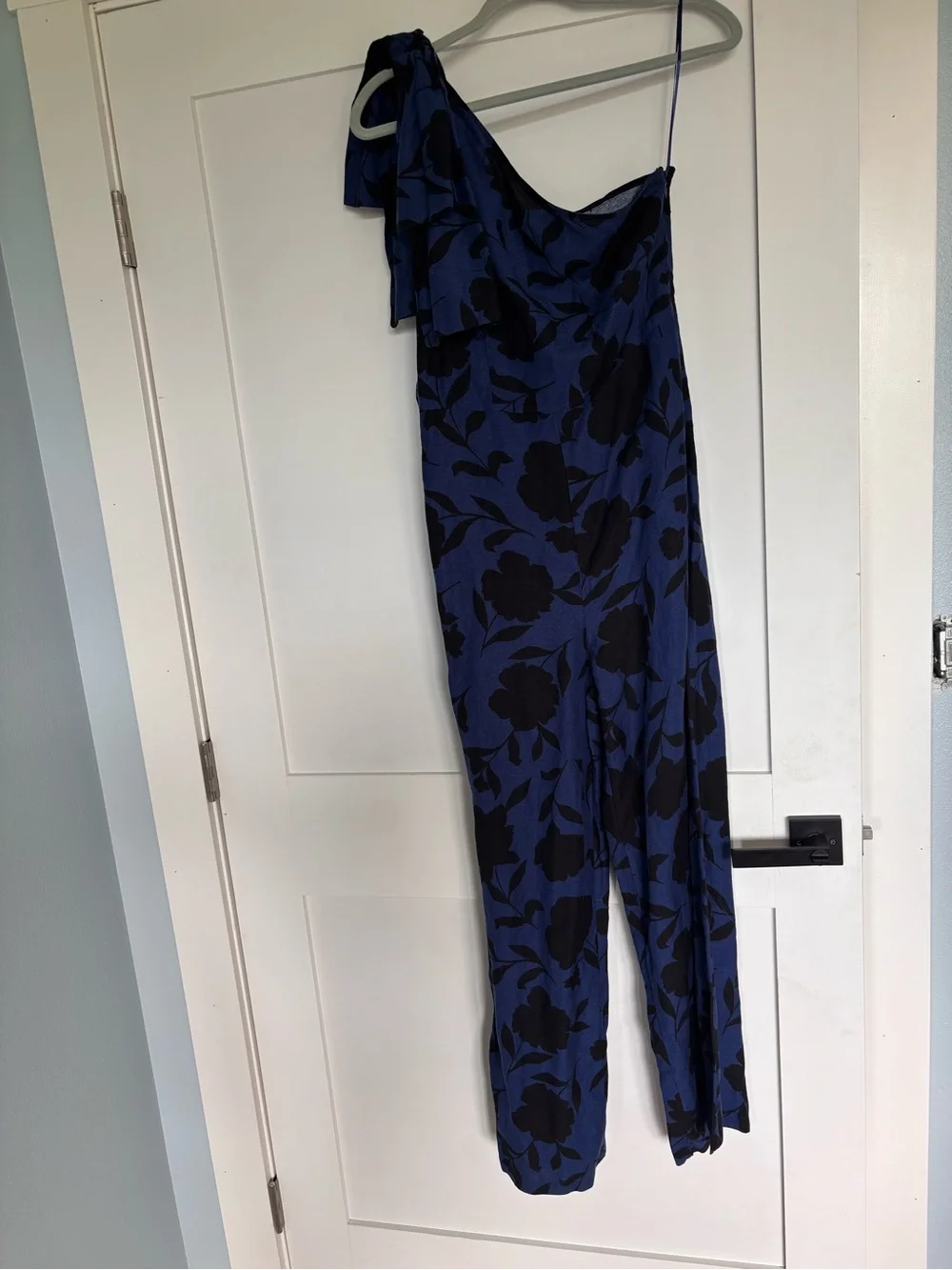 kate spade Navy Blue One-Shoulder Floral Jumpsuit with Black Print